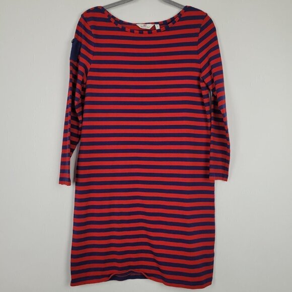 Vineyard Vines Long-Sleeve Red Velvet/Navy Blue Stripe Knit Dress S 2Q4535 - Picture 1 of 8
